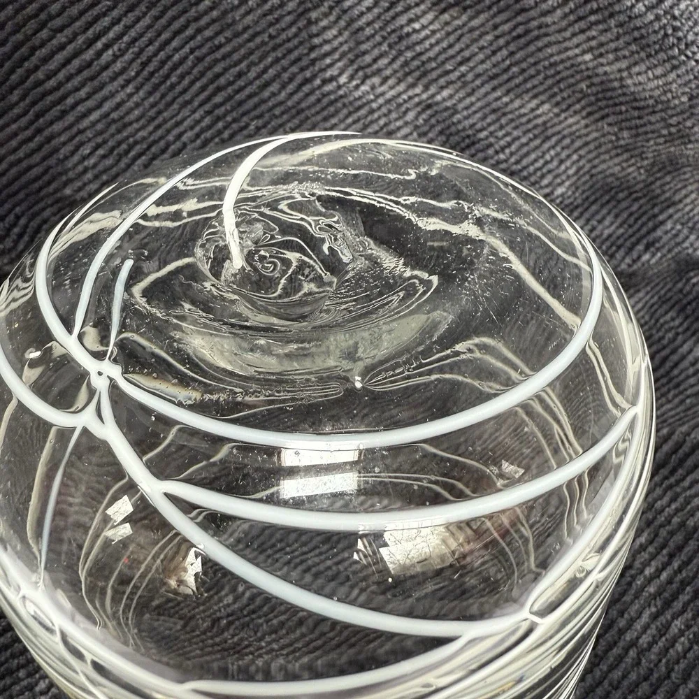 Blown Glass Clear Vase With White Modern‎ Design 5.75